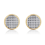 18ct Yellow and White Gold Engine Turned Flat Disc Stud Earrings — 8mm