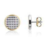 18ct Yellow and White Gold Engine Turned Flat Disc Stud Earrings — 8mm