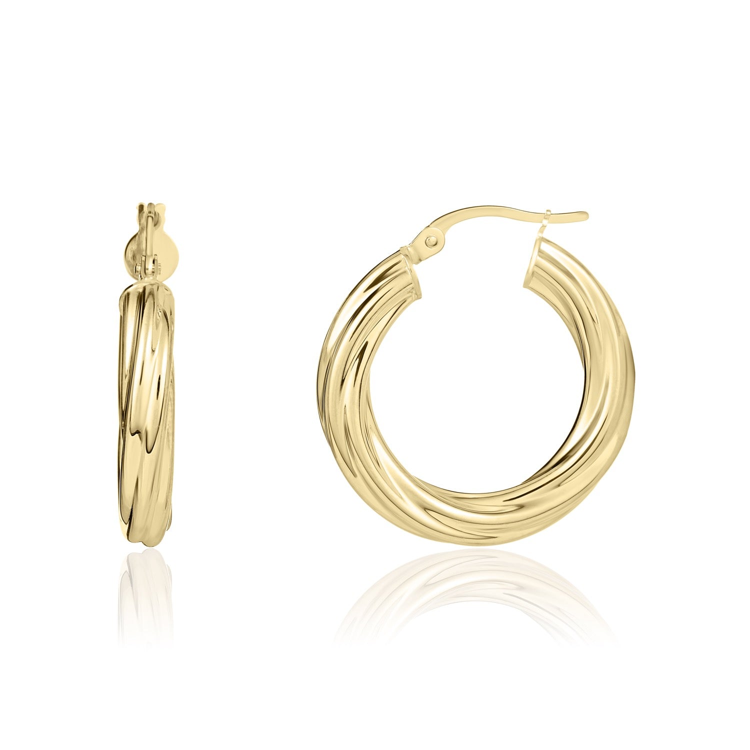 18ct Yellow Gold Twisted Round Hoop Earrings — 21x3mm