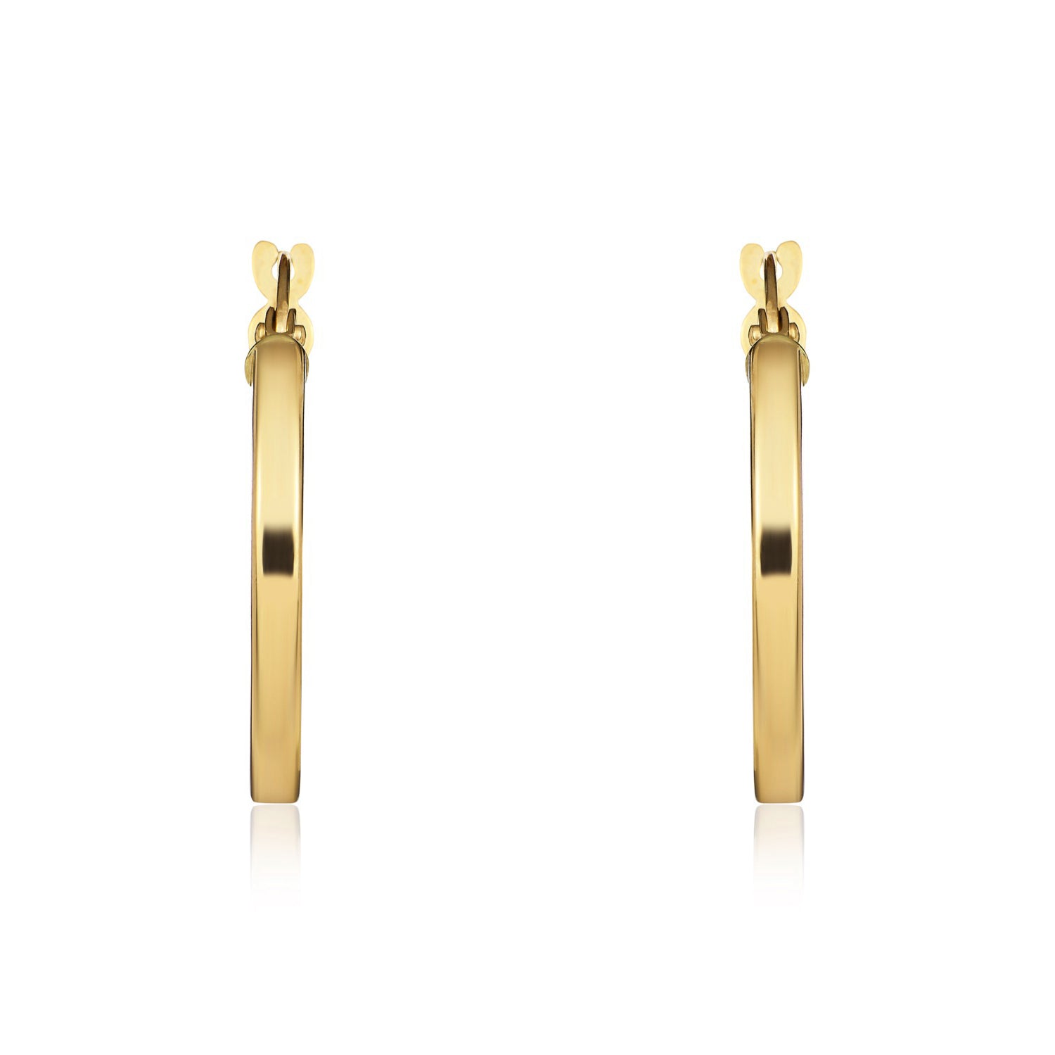 18ct Yellow Gold Square Tube Round Hoop Earrings — 19mm