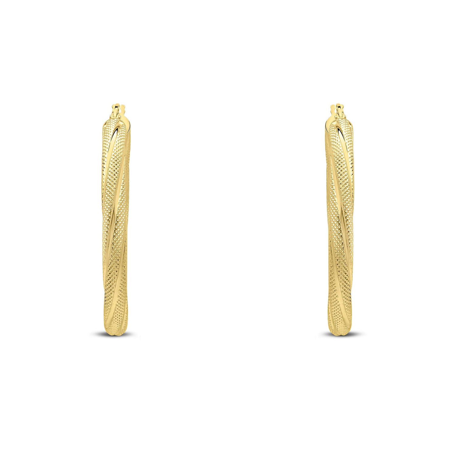 18CT Yellow Gold Thick Textured Twist Round Hoop Earrings — 38mm