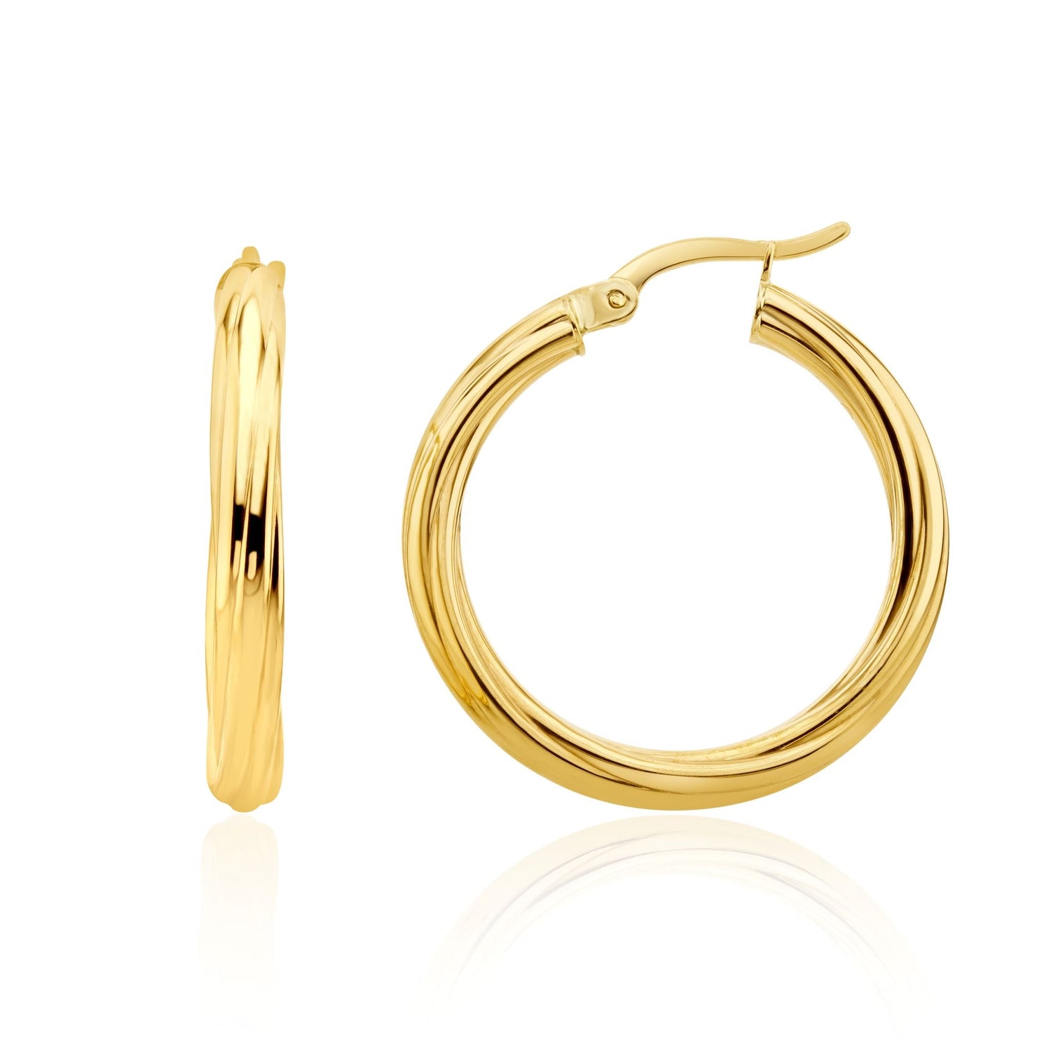 18ct Yellow Gold Twisted Round Hoop Earrings 26x3mm