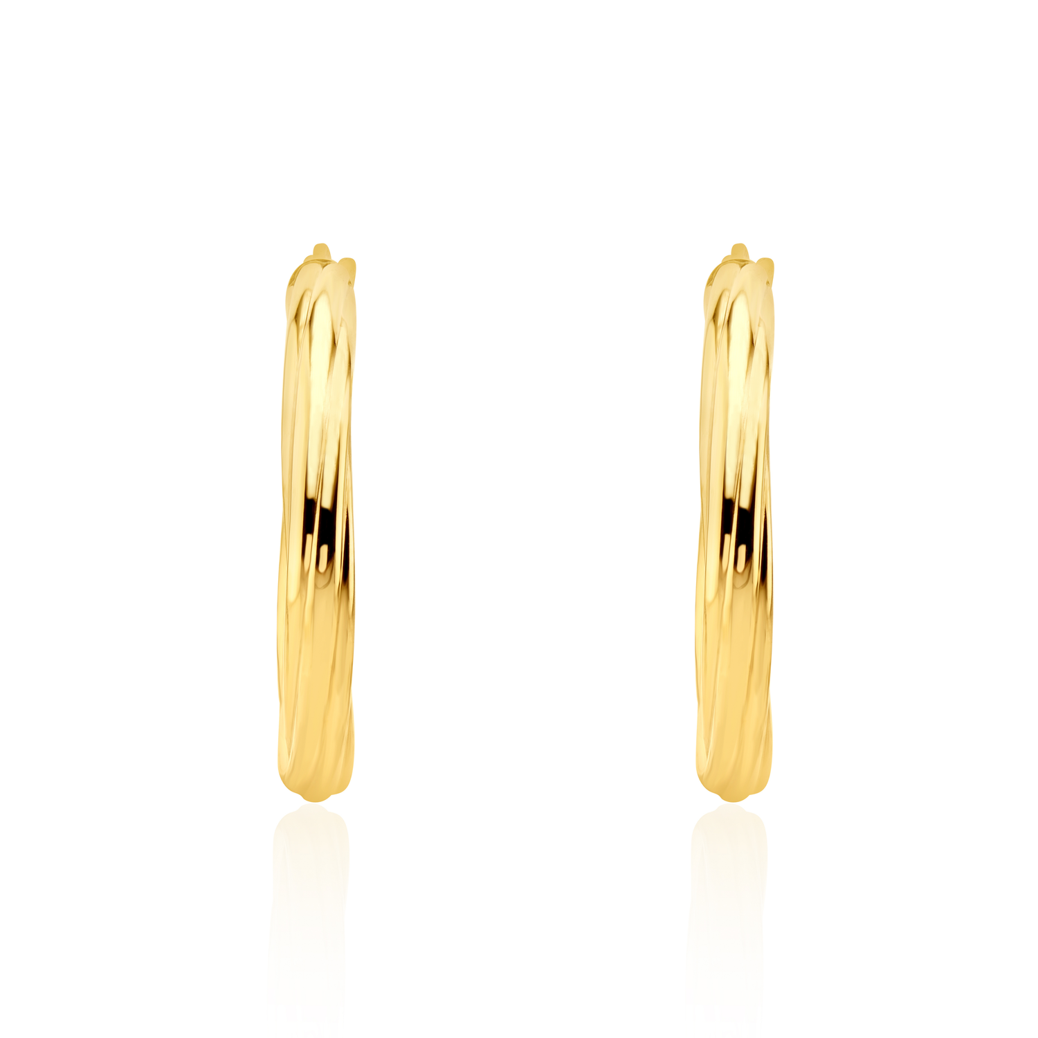 18ct Yellow Gold Twisted Round Hoop Earrings — 26mm