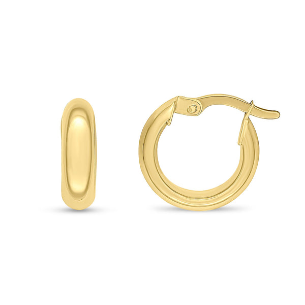 18CT Yellow Gold Polished 4mm Wedding Ring Style Hoop Earrings 14mm