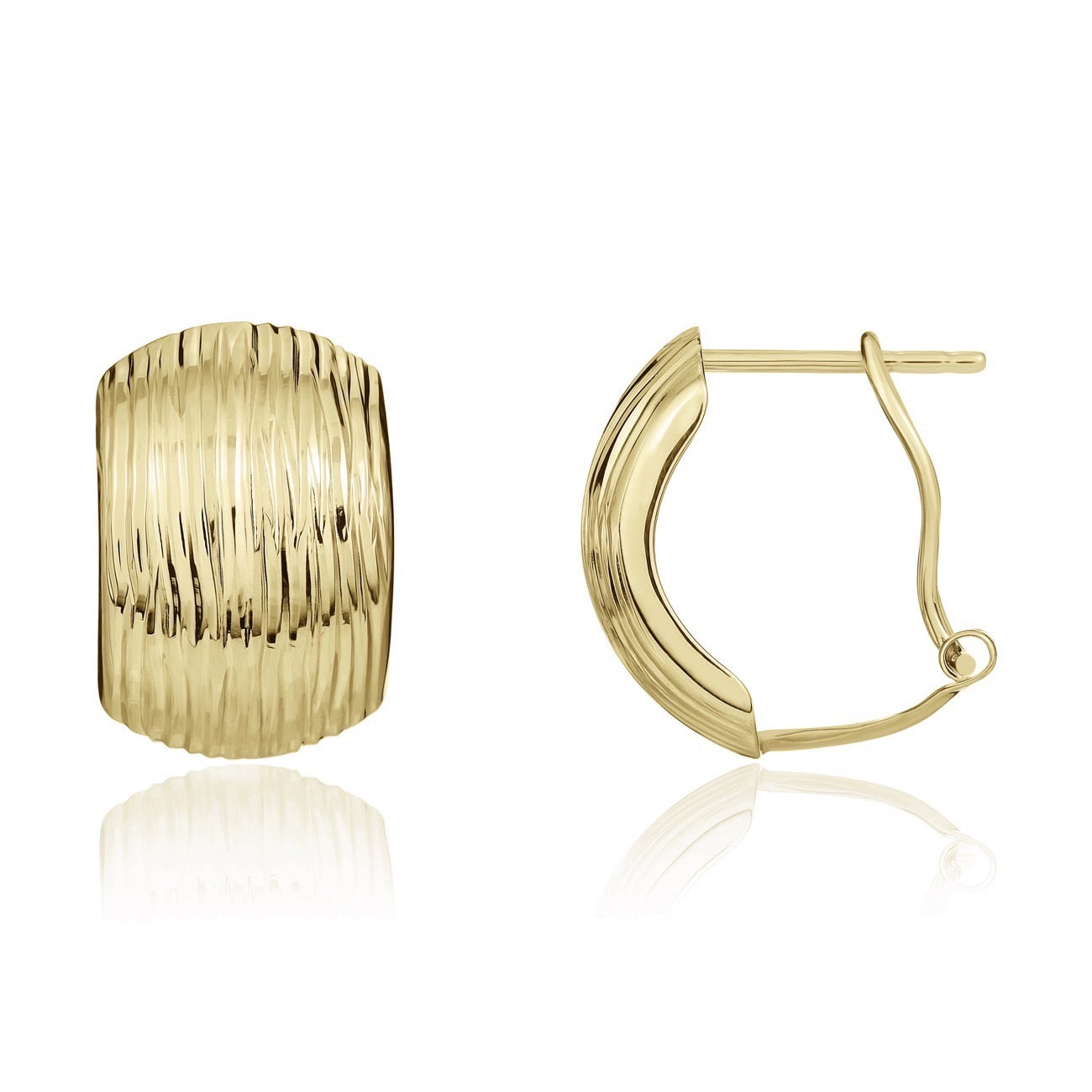 9ct Yellow Gold Wide Ribbed Peg and Clip Earrings – 15mm x 10mm