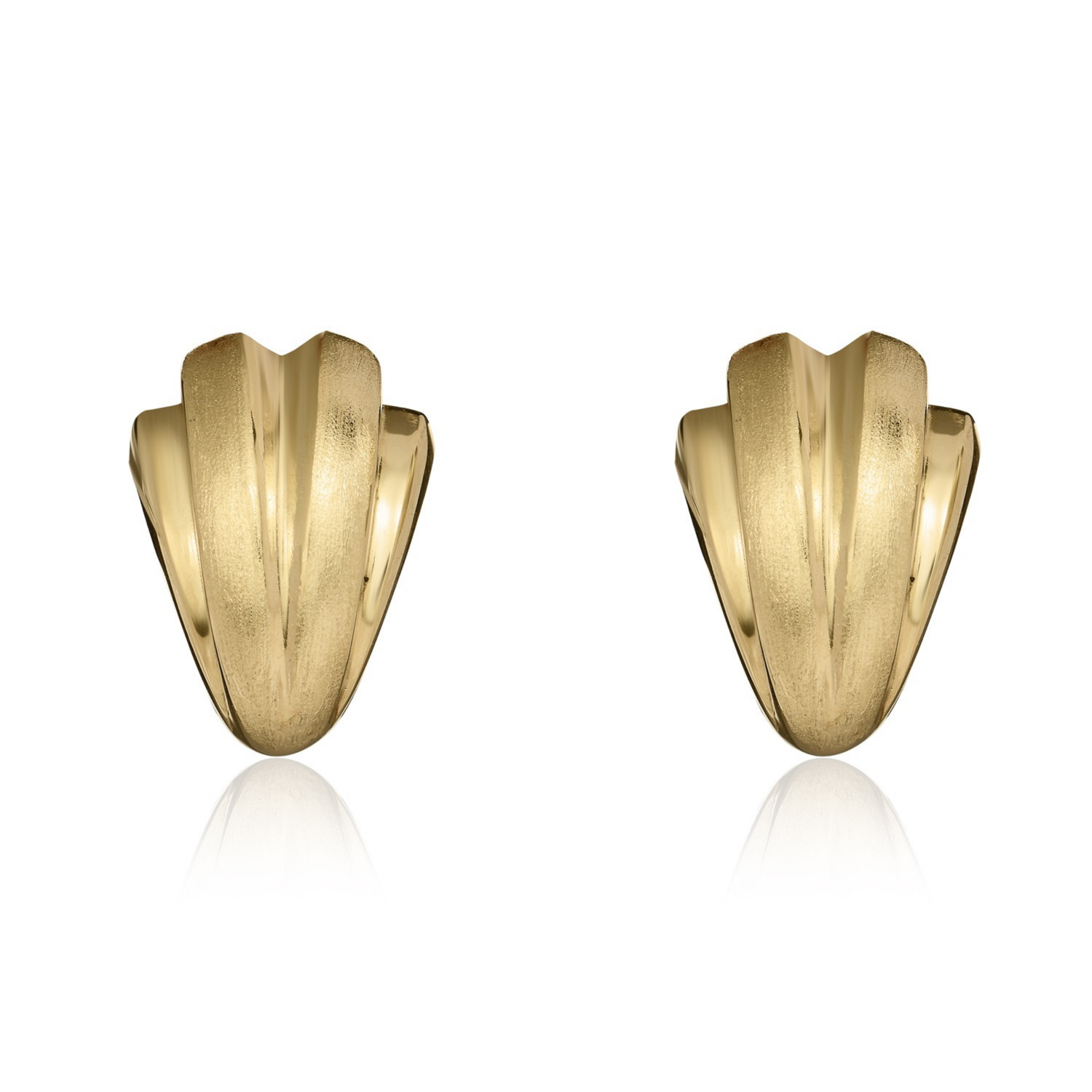 9ct Yellow Gold Polished and Satin Fluted Peg and Clip Earrings