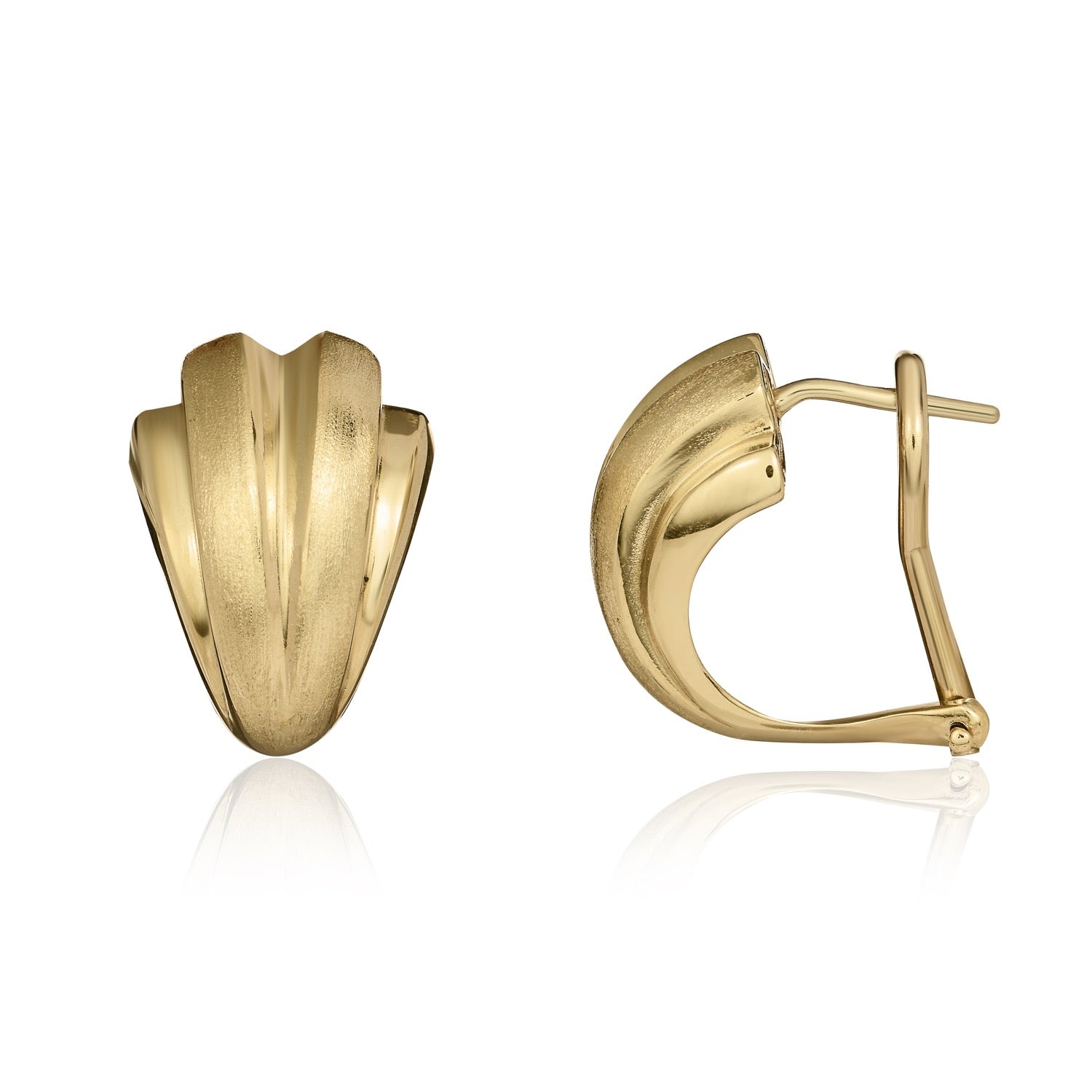 9ct Yellow Gold Polished and Satin Fluted Peg and Clip Earrings — 15x11.5mm