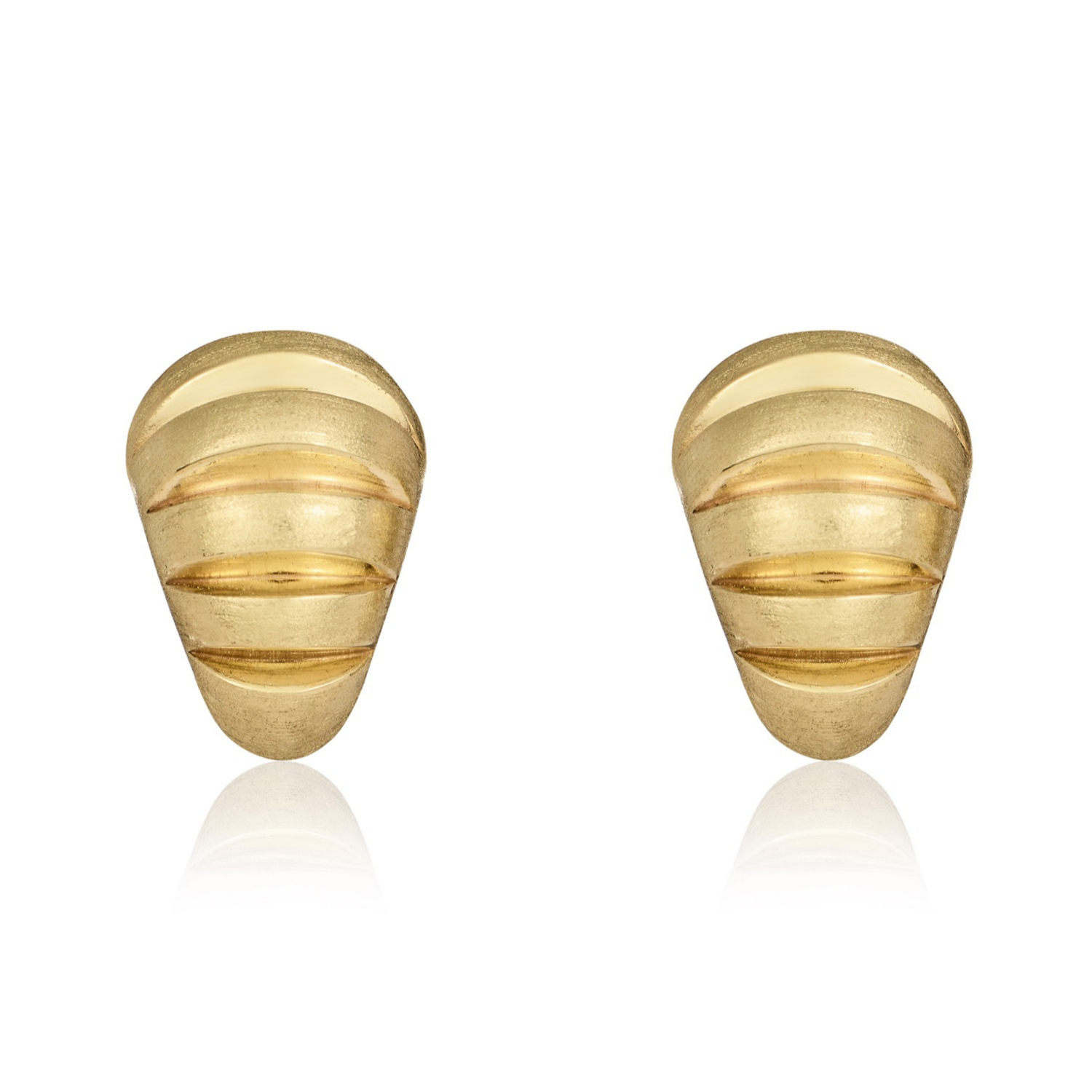 9ct Yellow Gold Polished and Satin Striped Peg and Clip Earrings