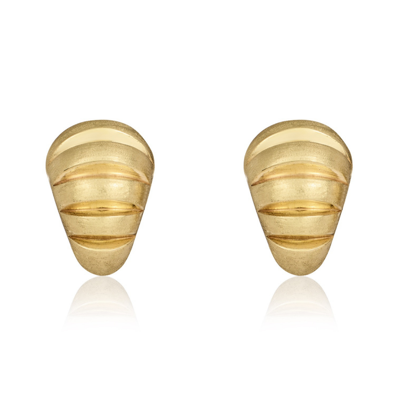 9ct Yellow Gold Polished and Satin Ribbed Peg and Clip Earrings