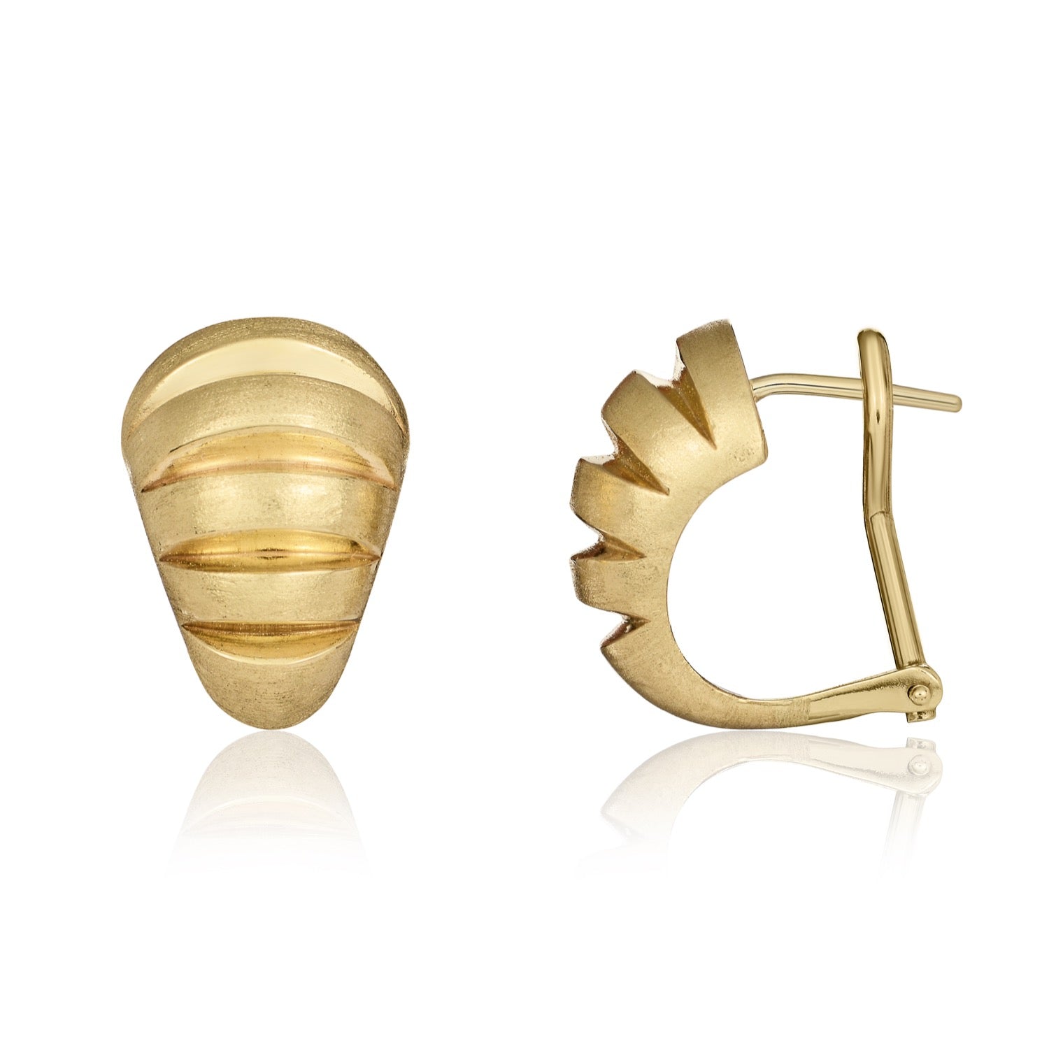 9ct Yellow Gold Polished and Satin Striped Peg and Clip Earrings — 17x11.5mm