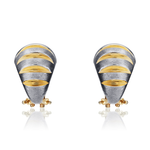 9ct Yellow and White Gold Polished and Satin Ribbed Peg and Clip Earrings