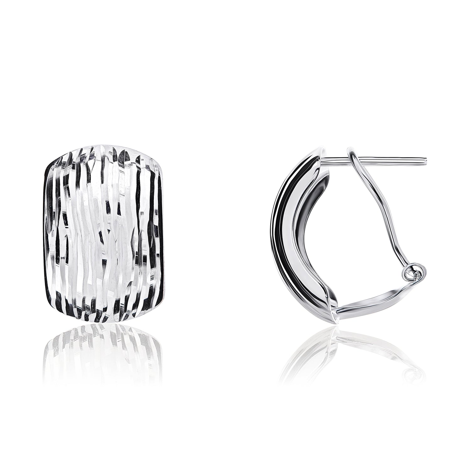 9ct White Gold Wide Ribbed Peg and Clip Earrings - 15x8mm