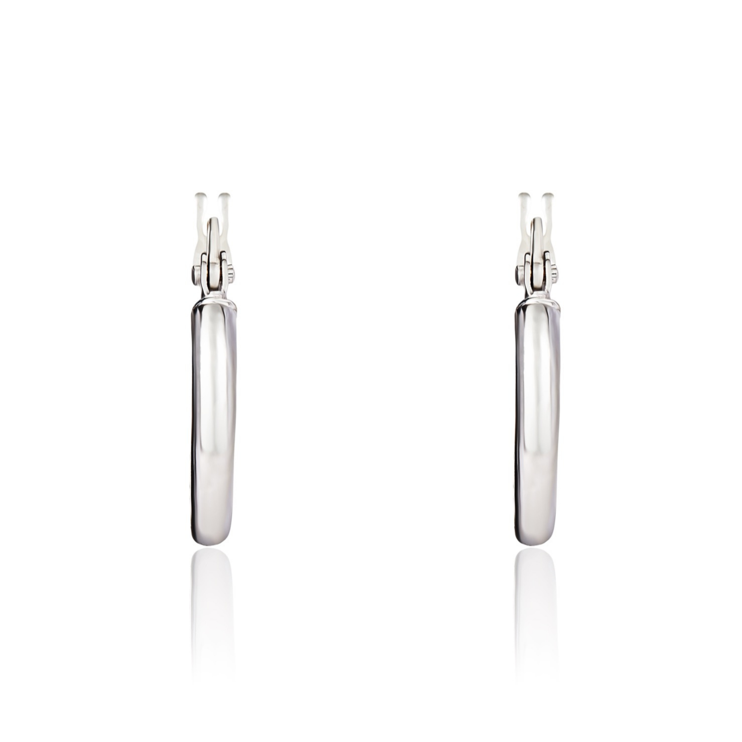 18ct White Gold Polished Round Tube Hoop Earrings — 14x2mm