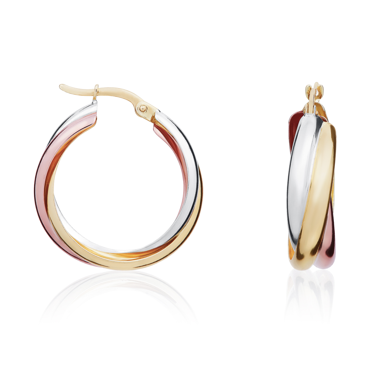 9ct Three Colour Gold Russian Wedding Ring Style Hoop Earrings — 22mm