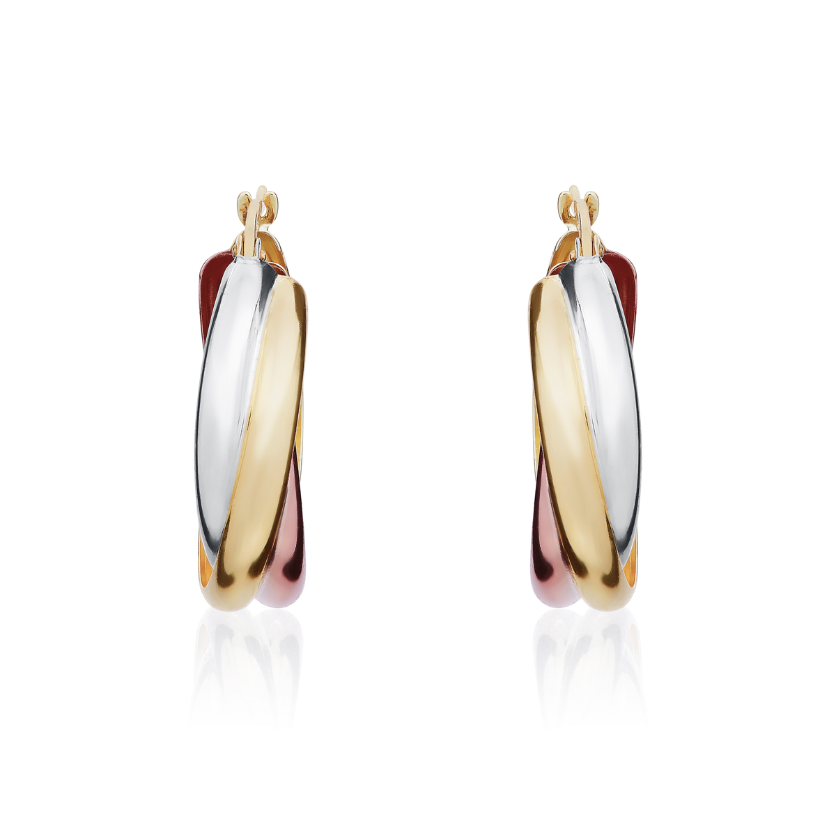 9ct Three Colour Gold Russian Wedding Ring Style Hoop Earrings — 22mm