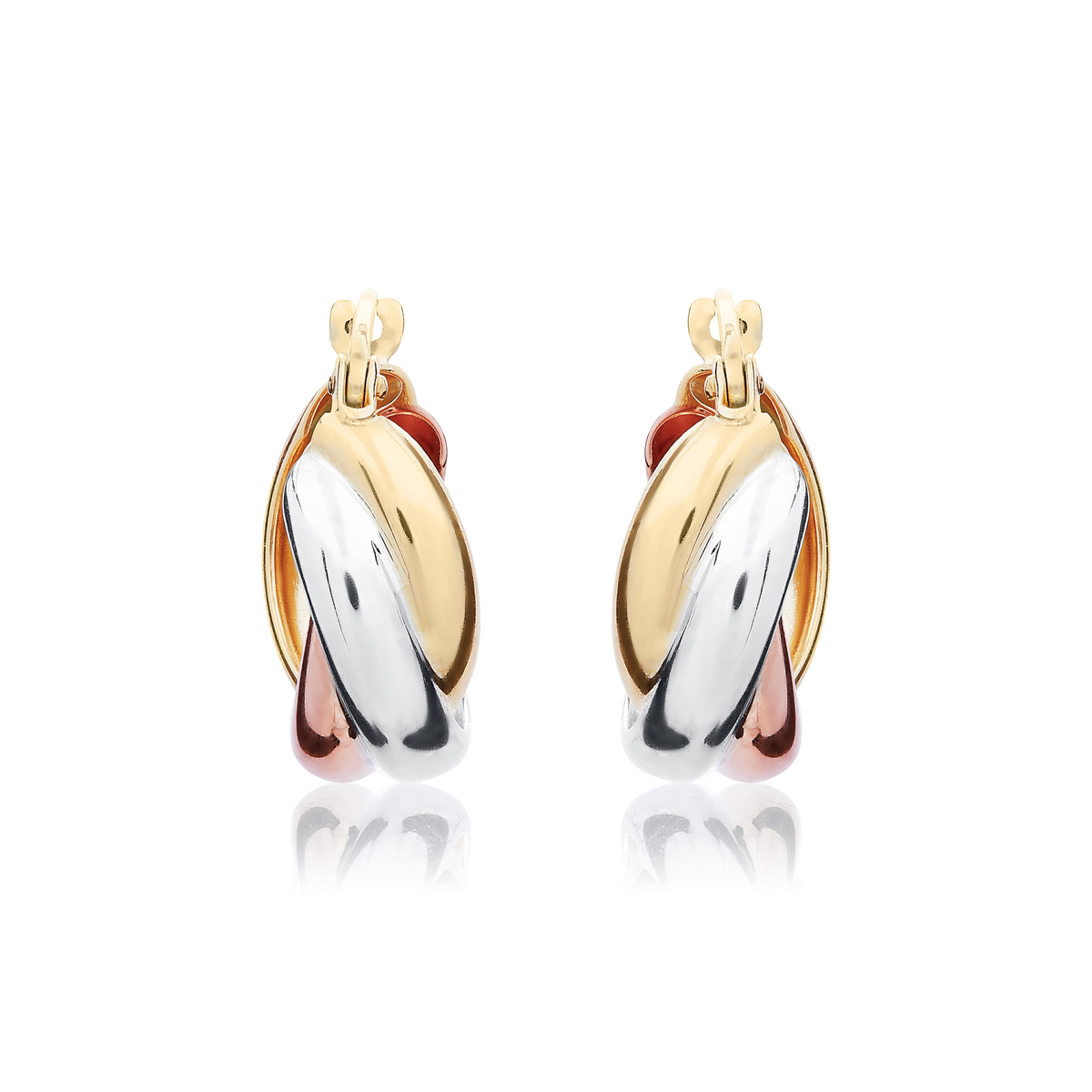 9ct Three Colour Gold Russian Wedding Ring Style Hoop Earrings — 15mm