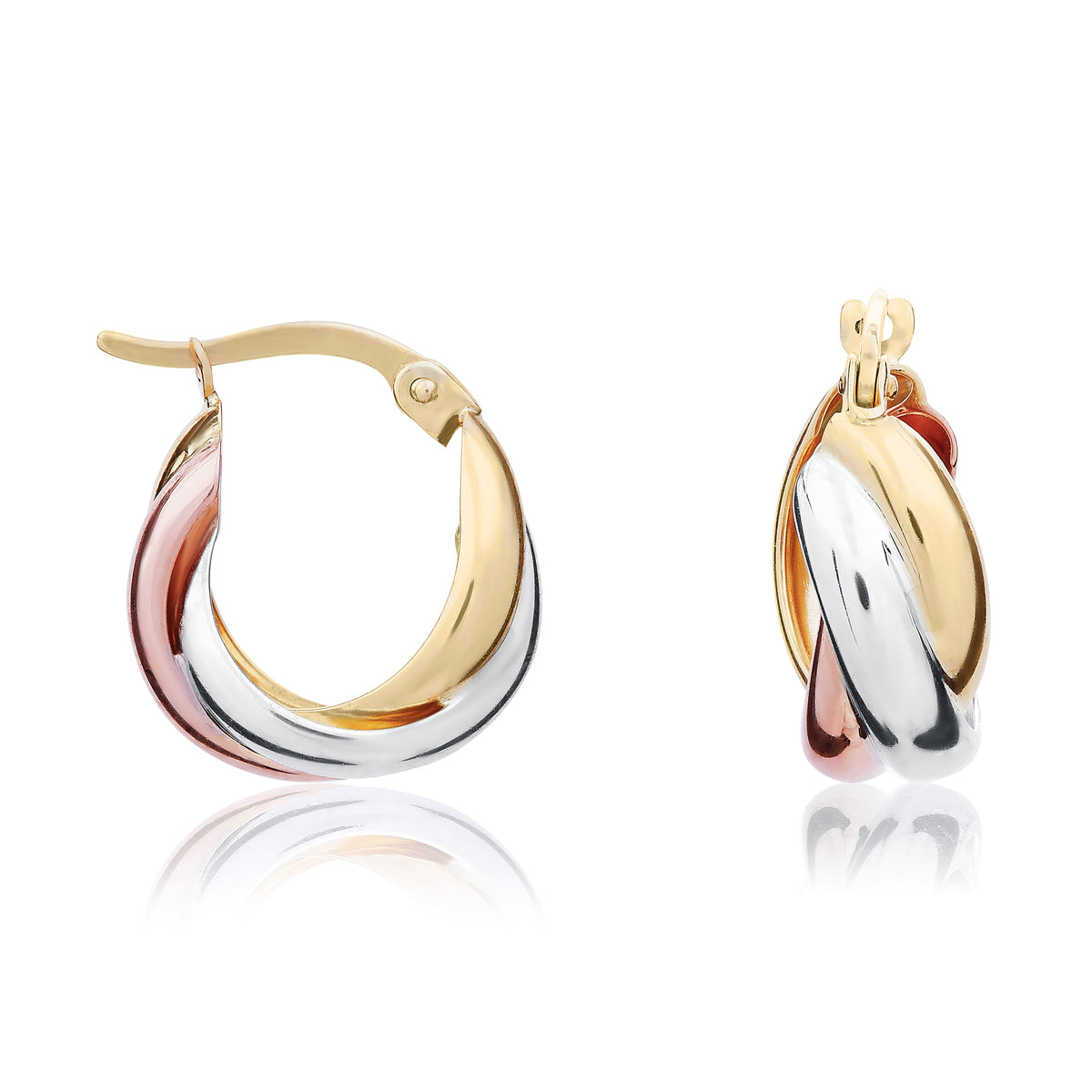 9ct Three Colour Gold Russian Wedding Ring Style Hoop Earrings — 15mm