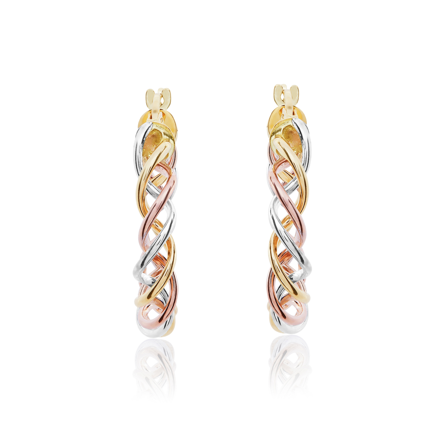 9ct Three Colour Gold Open Twist Hoop Earrings