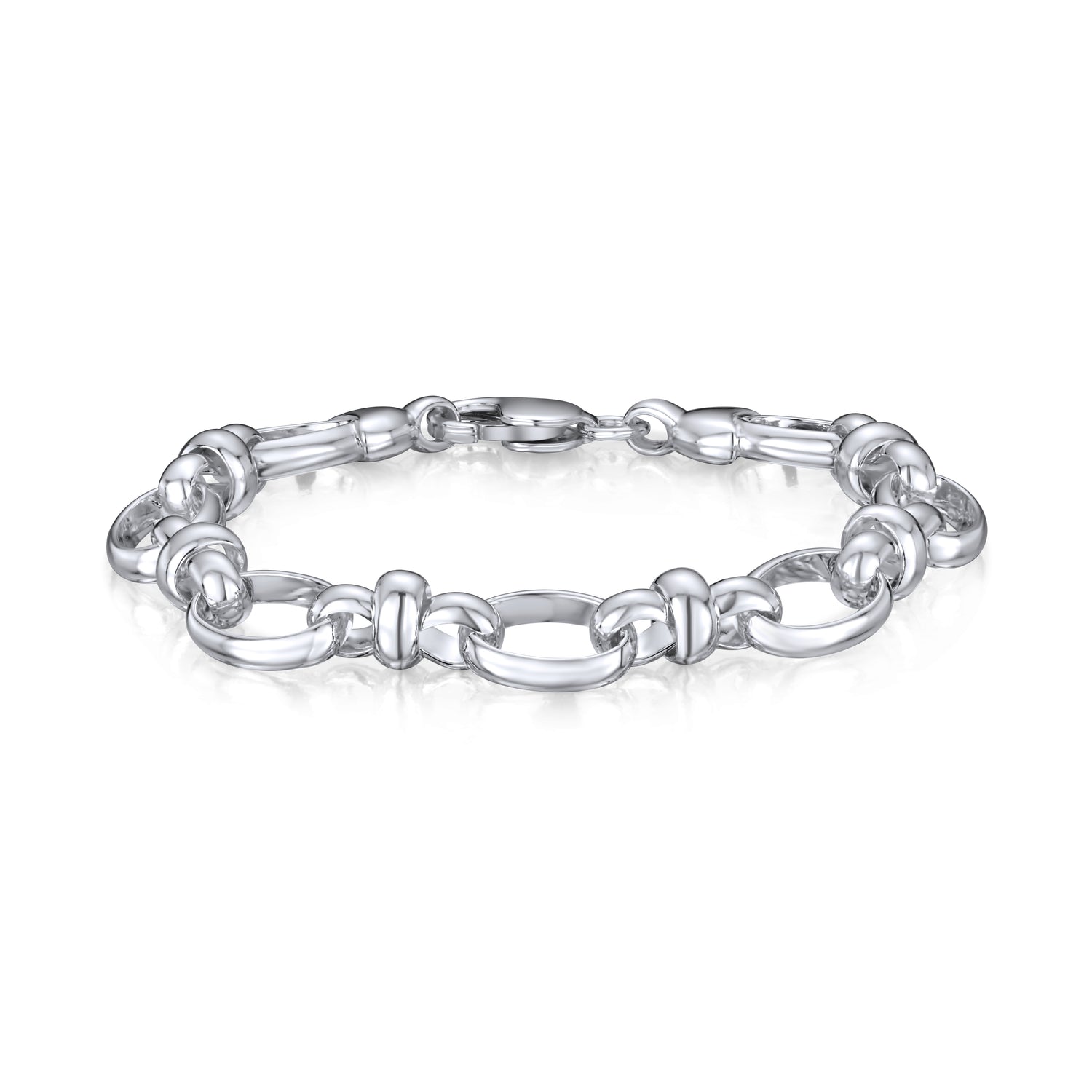 Sterling Silver Handmade Solid 10.7mm Oval Pinched Link Chain Bracelet