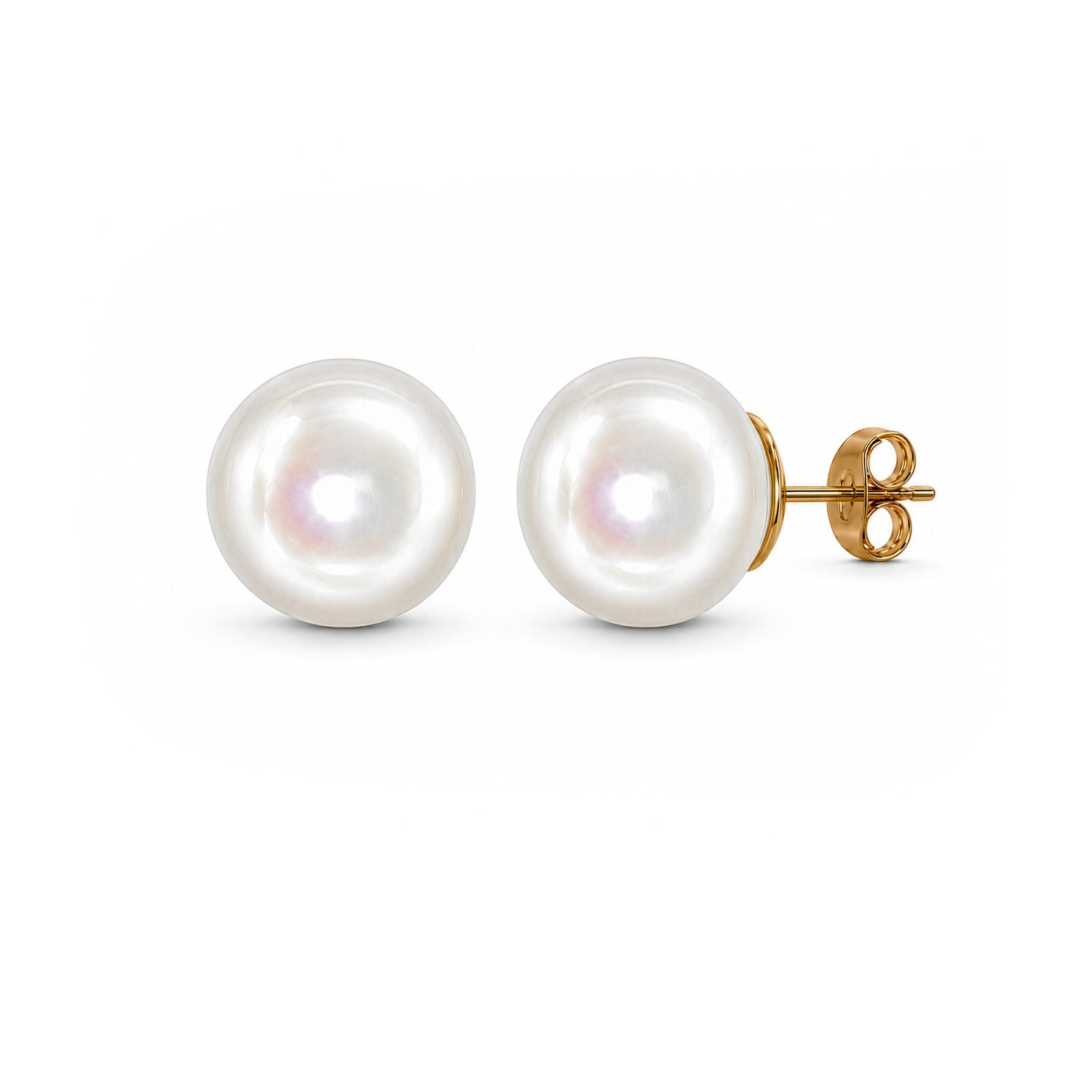9ct Yellow Gold Natural Freshwater Button Pearl Stud Earrings — 10.5-11mm
