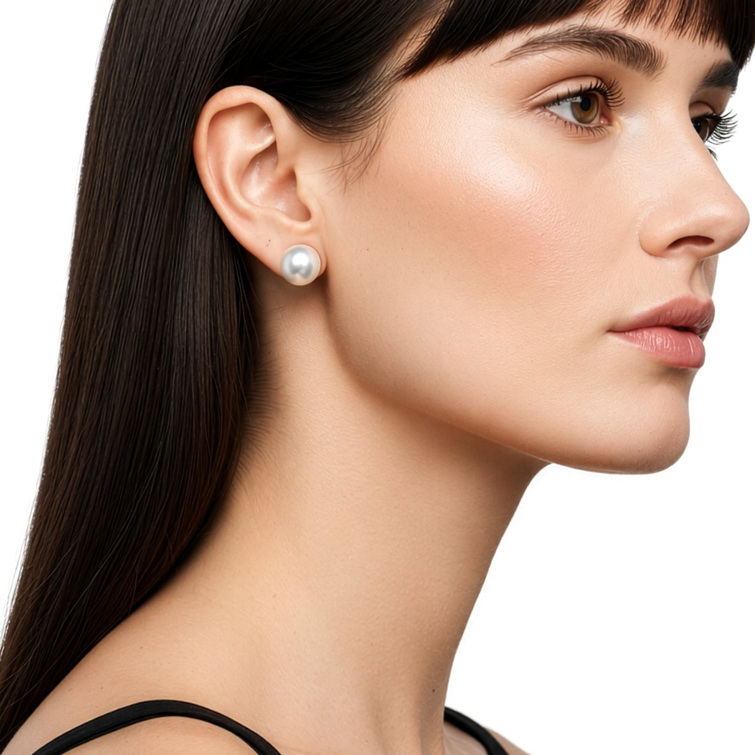9ct Yellow Gold Natural Freshwater Button Pearl Stud Earrings — 10.5-11mm