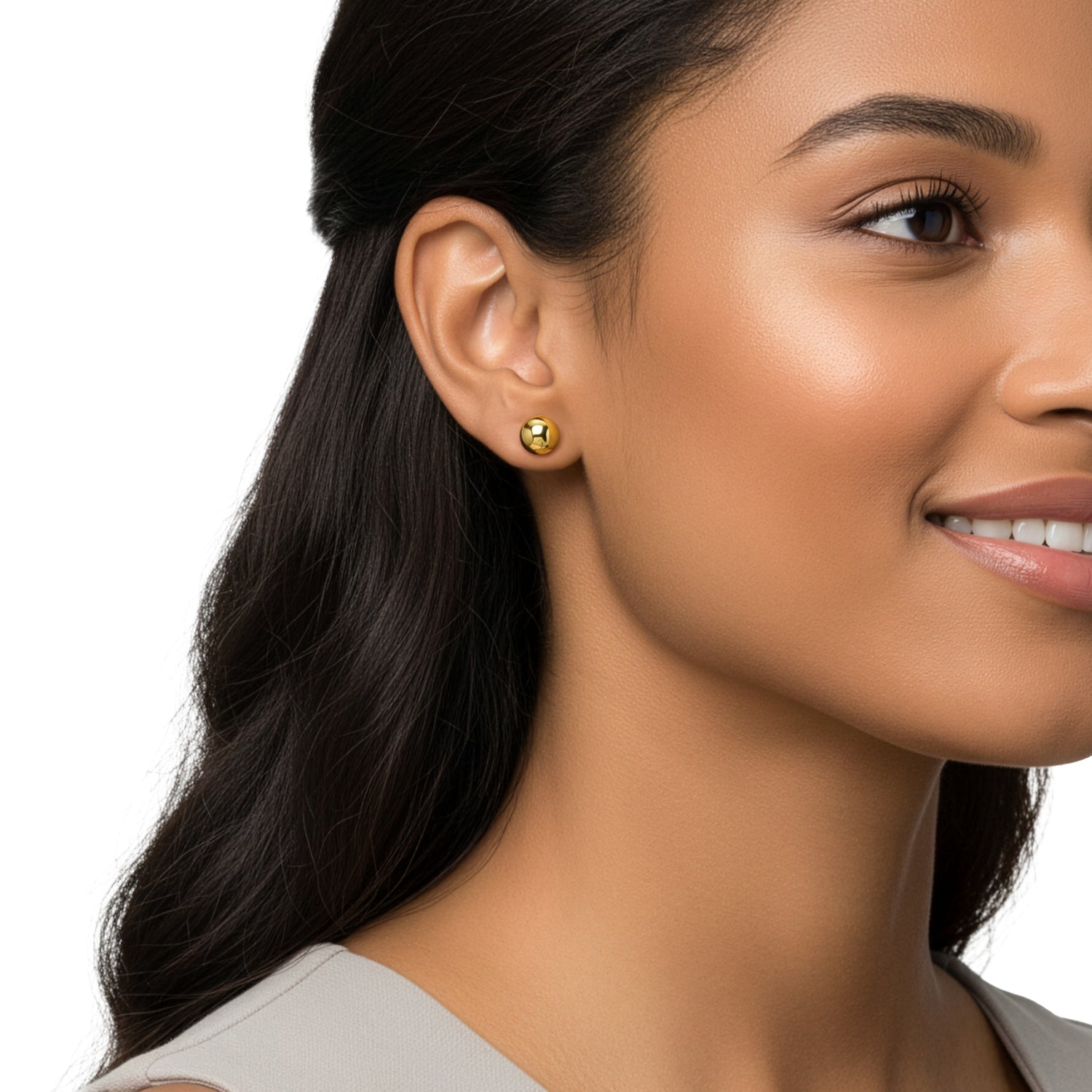 18ct Yellow Gold Polished Button Stud Earrings - 10mm