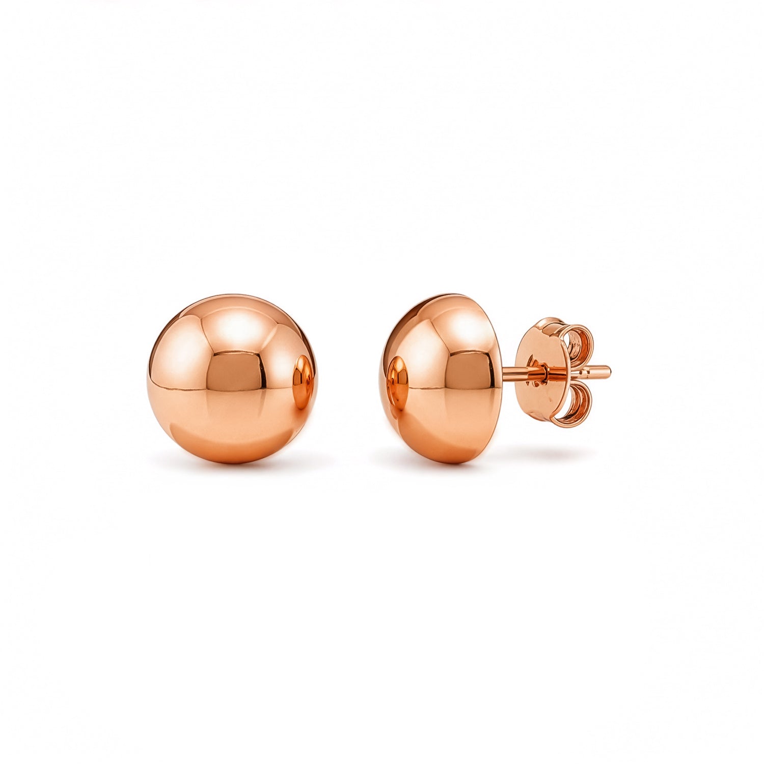 9ct Rose Gold Polished High Dome Button Stud Earrings — 10mm
