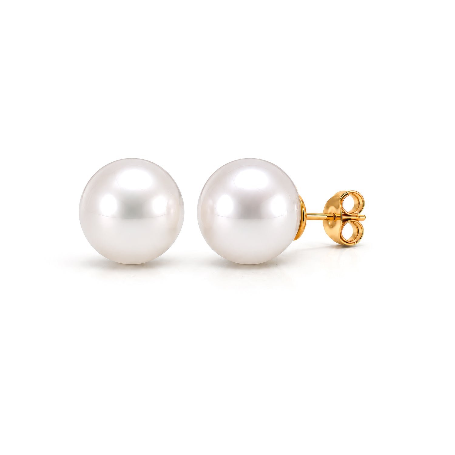 9ct Yellow Gold Natural Freshwater Round Pearl Stud Earrings — 10mm