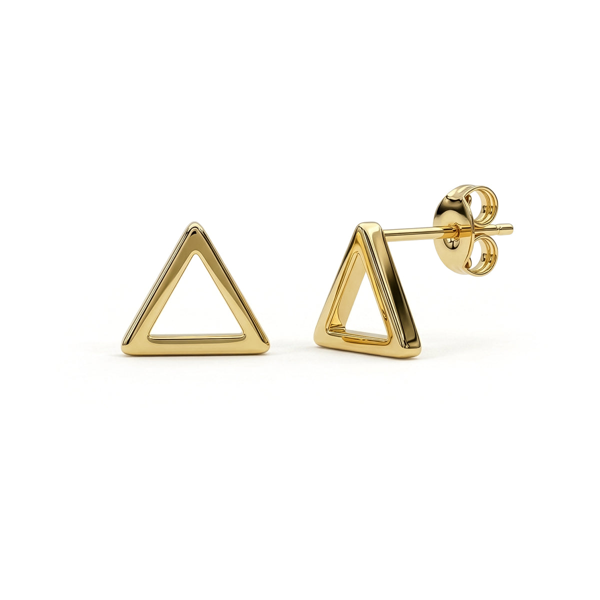 9ct Gold Square Tube Open Triangle Stud Earrings