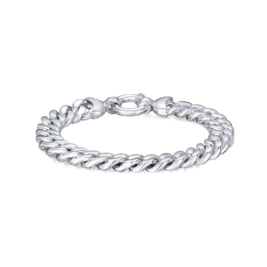 Sterling Silver Handmade Solid 10mm Curb Link Bracelet with Bolt Ring