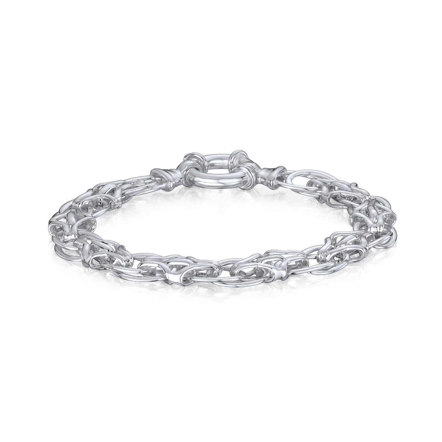 Sterling Silver Handmade Solid 10mm Double Oval Link Bracelet with Bolt Ring Clasp