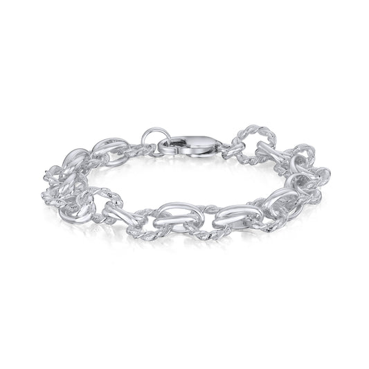 Sterling Silver Handmade Solid 10mm Fancy Round Twist Bracelet