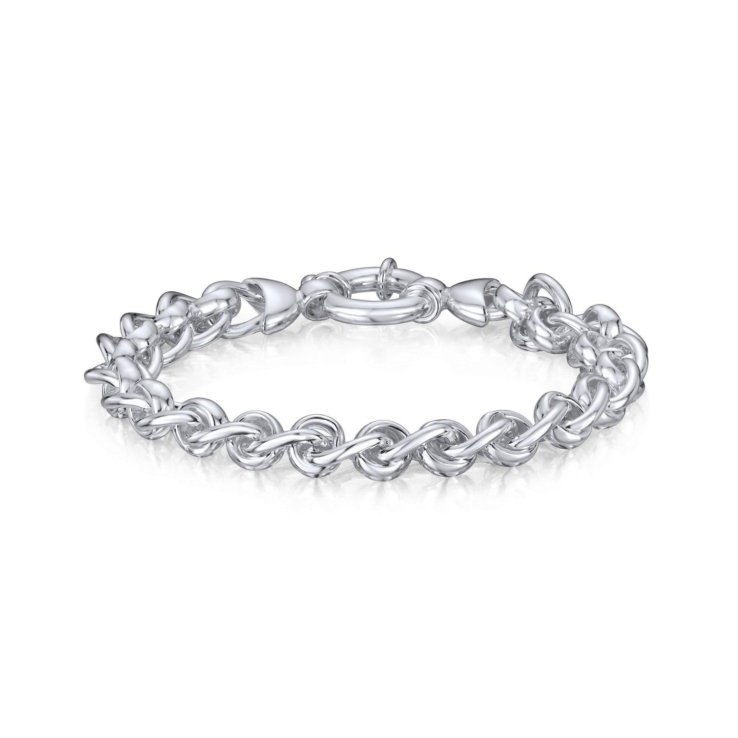 Sterling Silver Handmade Solid 10mm Rollerball Bracelet with Bolt Ring Clasp