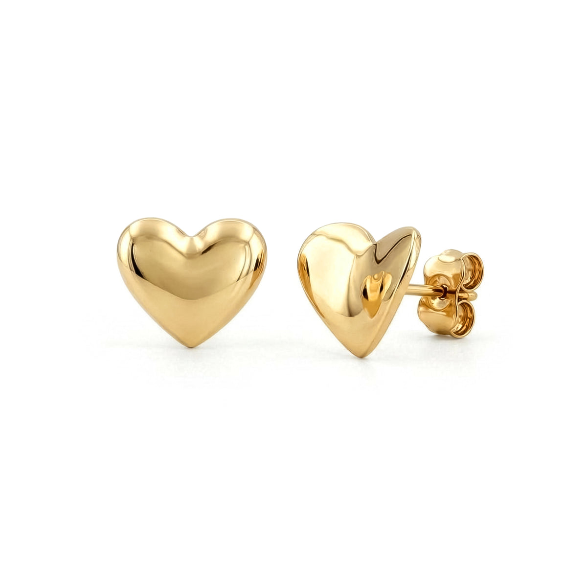 9ct Gold Polished Concave Heart Stud Earrings