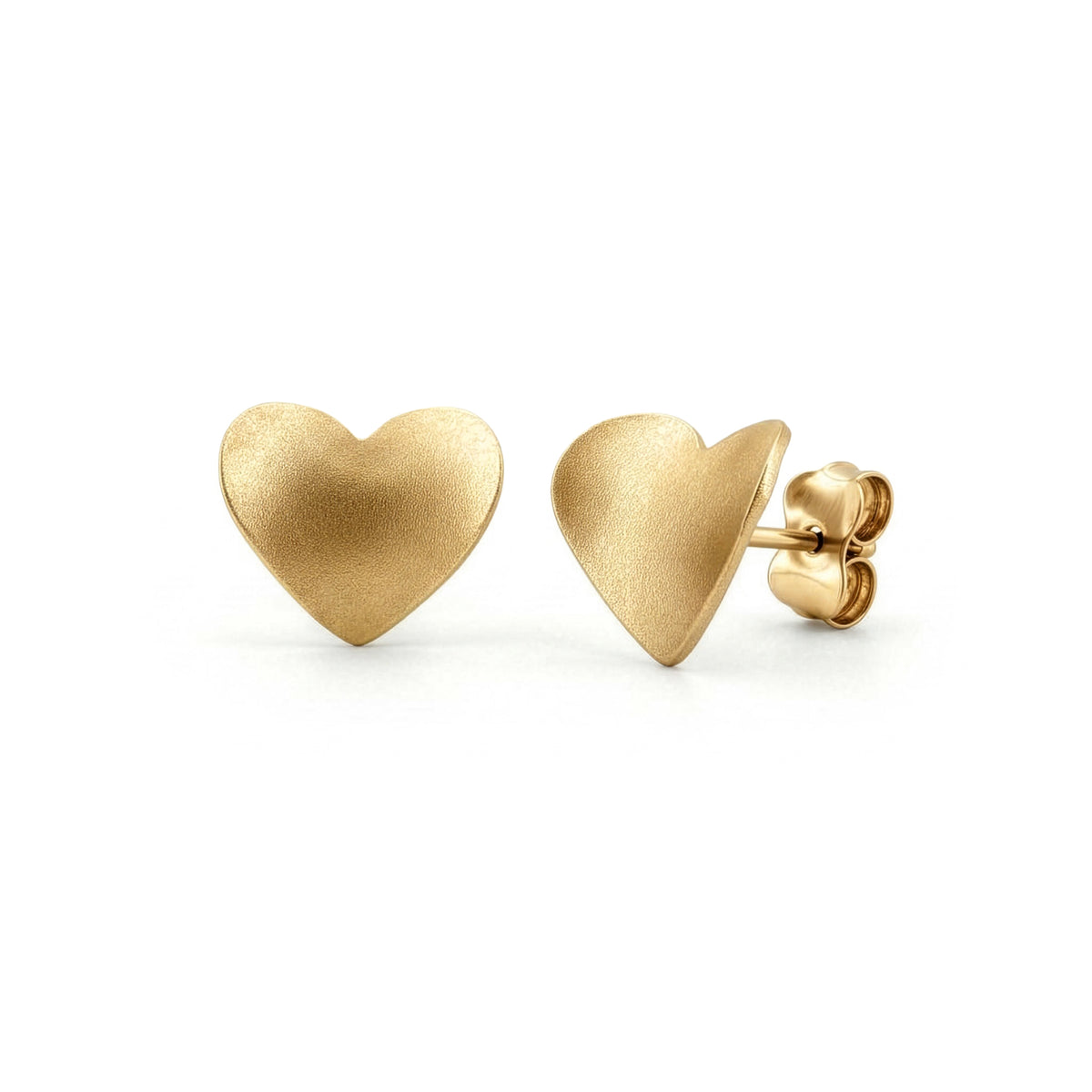 9ct Gold Satin Concave Heart Stud Earrings