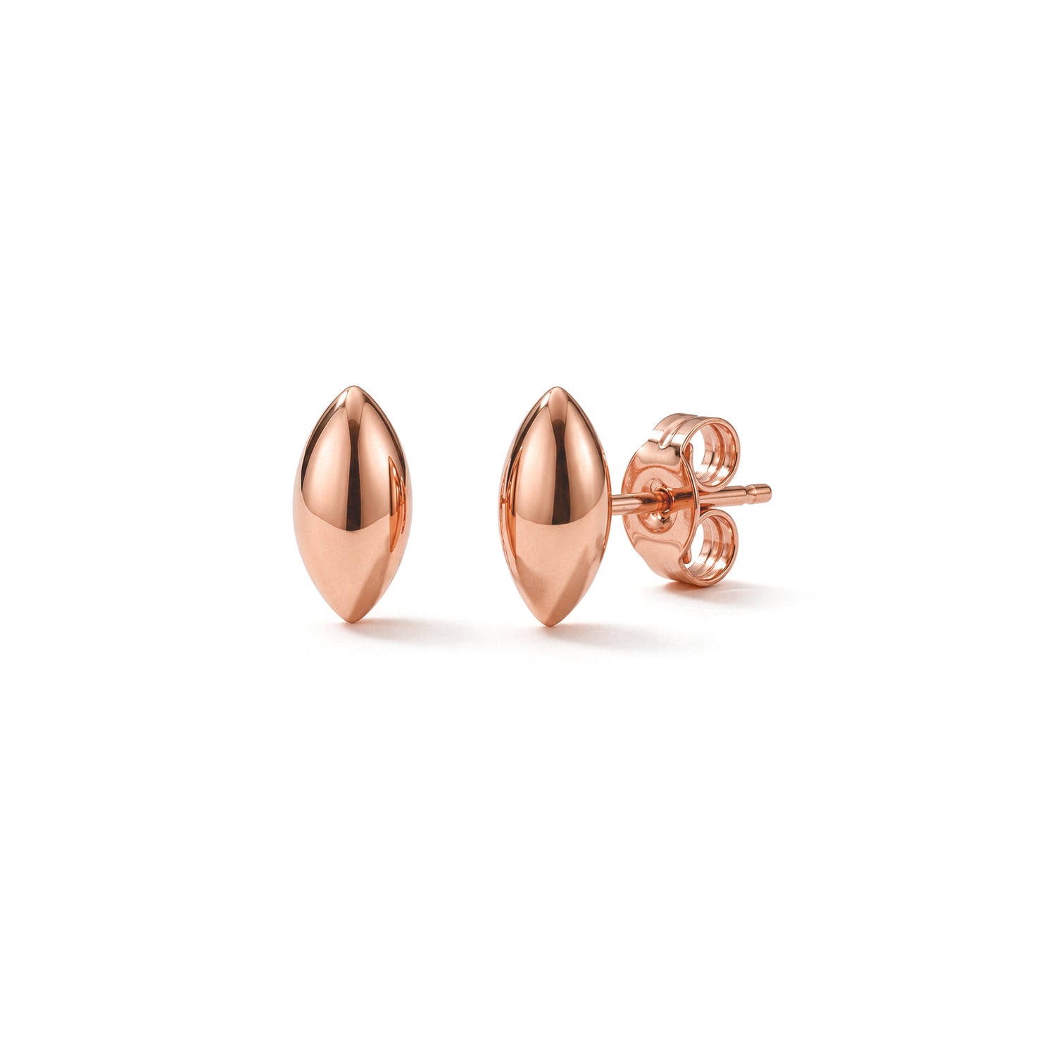9ct Rose Gold Polished 3D Marquise Shape Stud Earrings — 10x5mm