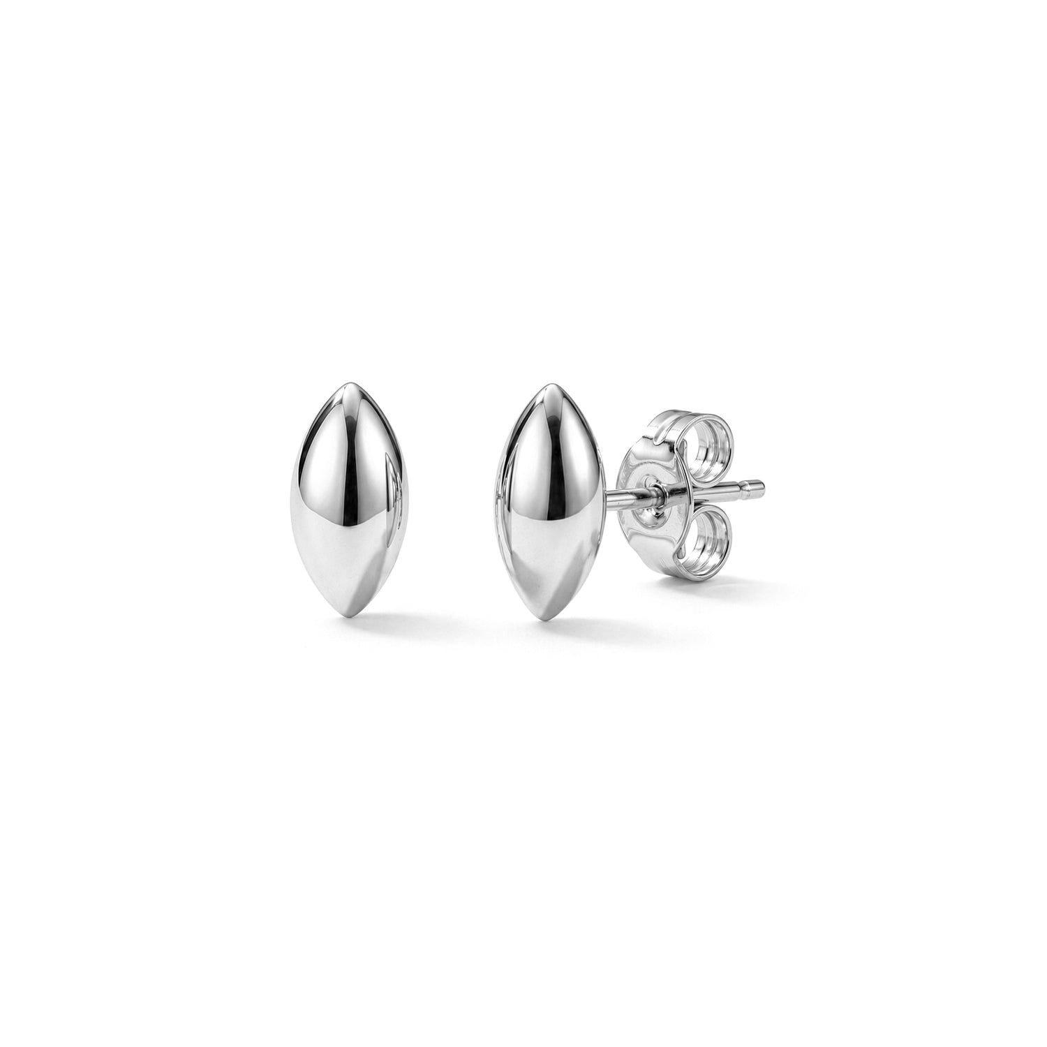 9ct White Gold Polished Marquise High Dome Stud Earrings — 10mm x 5mm