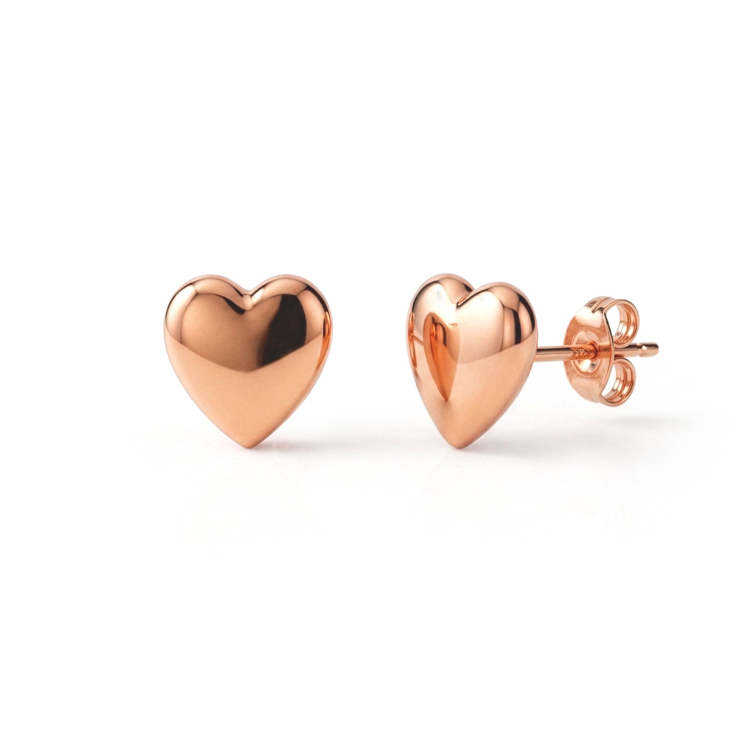 9ct Rose Gold Polished Heart Stud Earrings — 10mm