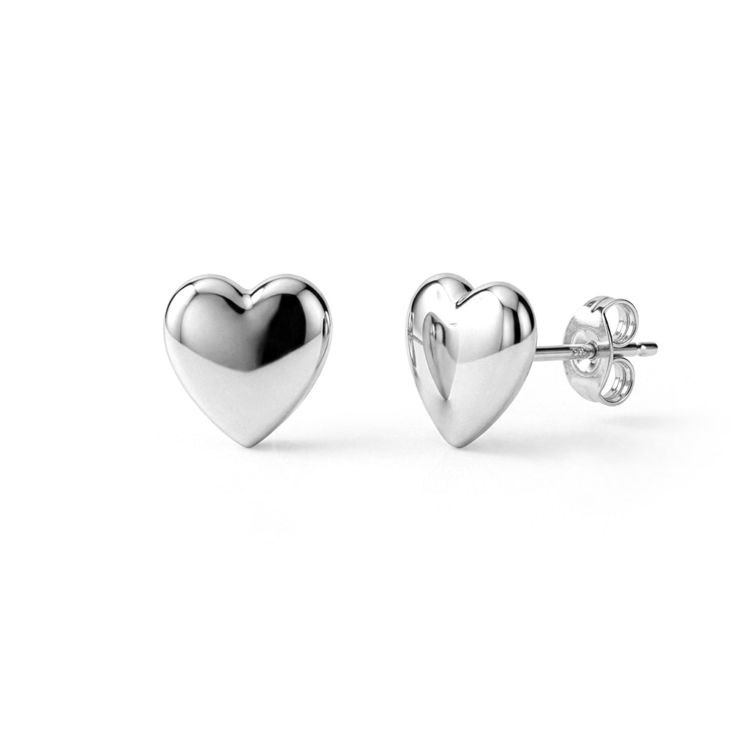 9ct White Gold Polished Puff Heart Stud Earrings — 10mm x 8.5mm