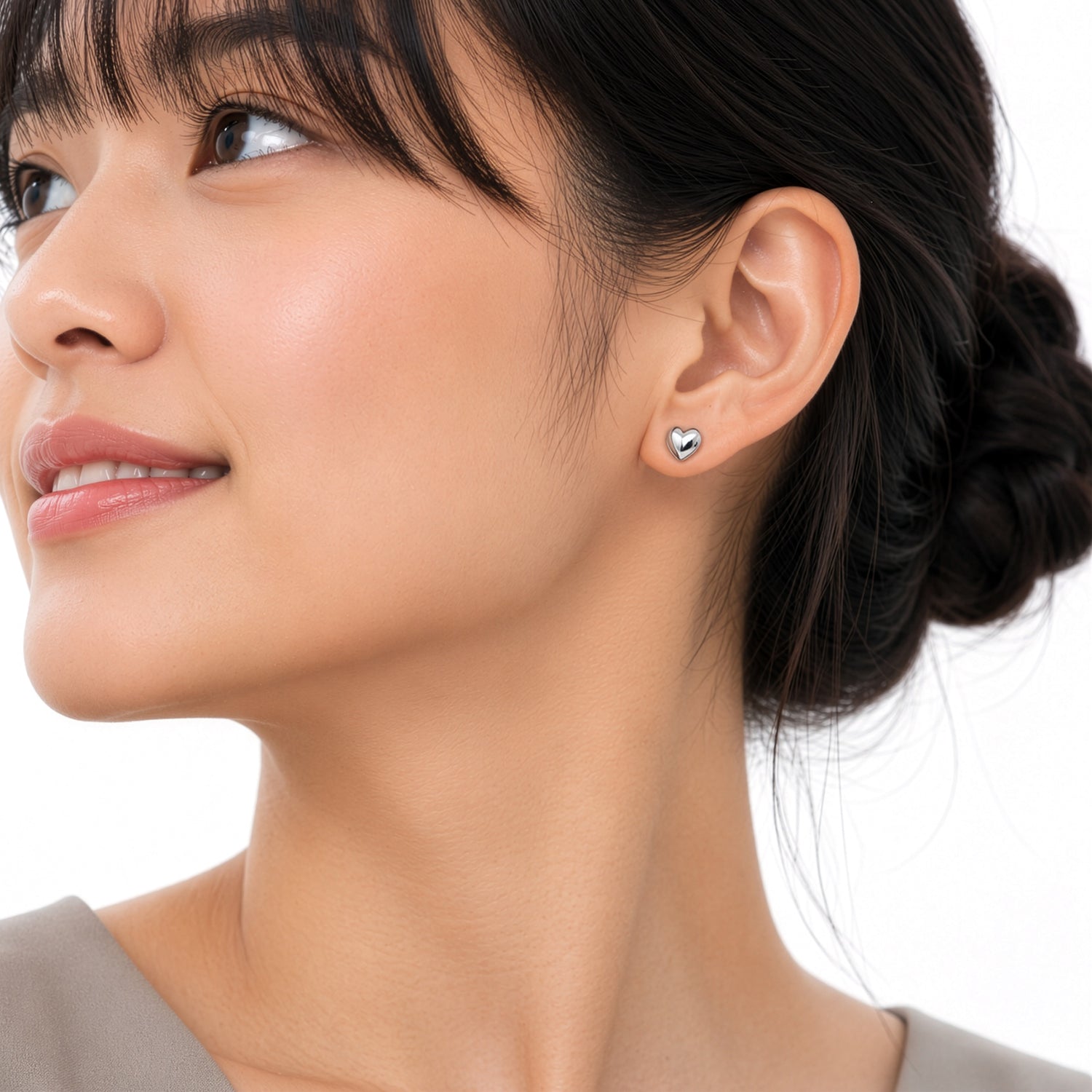 9ct White Gold Polished Puff Heart Stud Earrings — 10mm x 8.5mm
