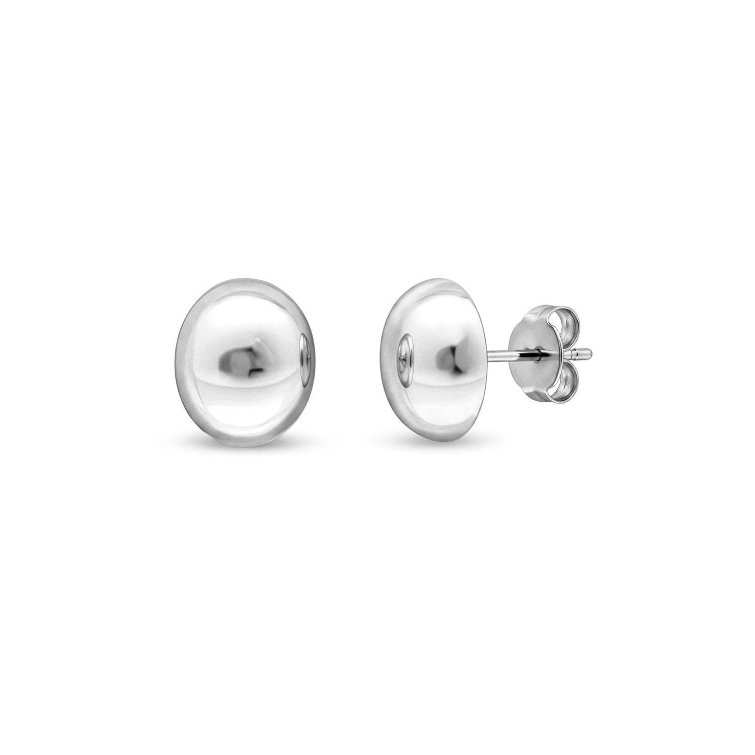 9ct White Gold Polished Oval Domed Stud Earrings — 10x8mm