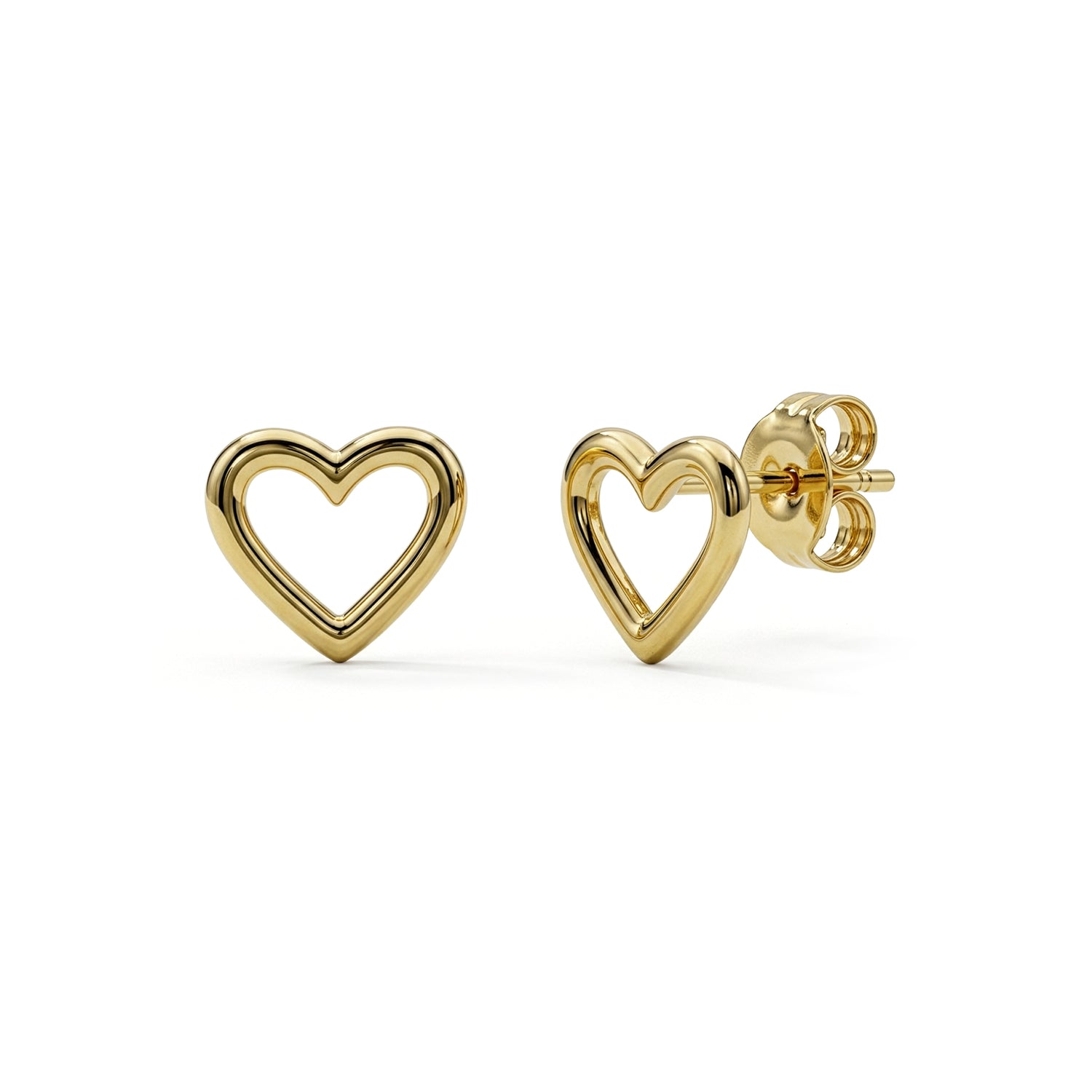 9ct Yellow Gold Polished Rounded Open Heart Stud Earrings