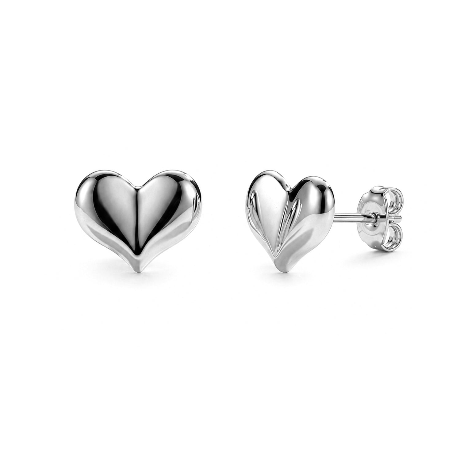 9ct White Gold Polished Contoured Heart Stud Earrings — 10mm x 9mm