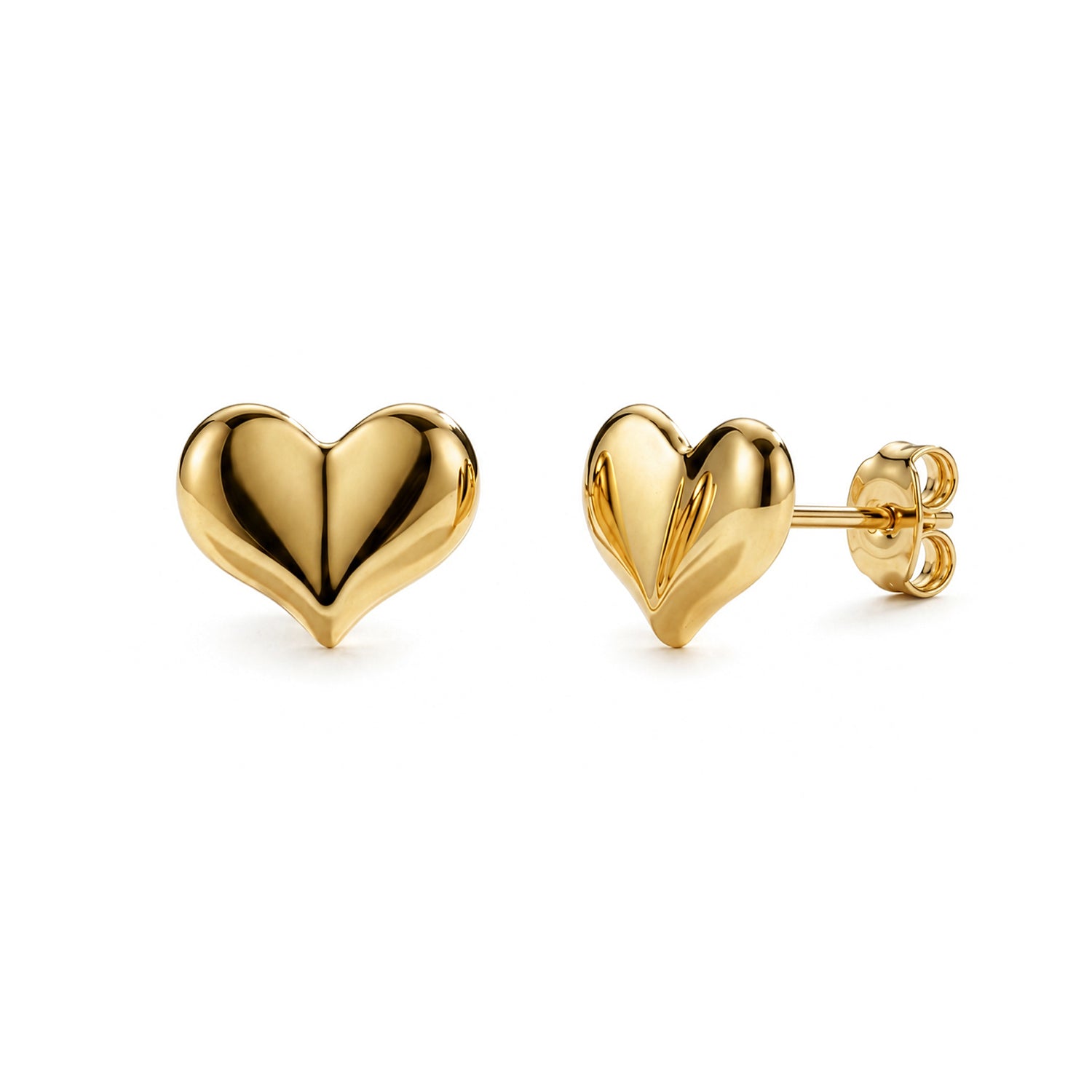 9ct Yellow Gold Curved Heart Stud Earrings
