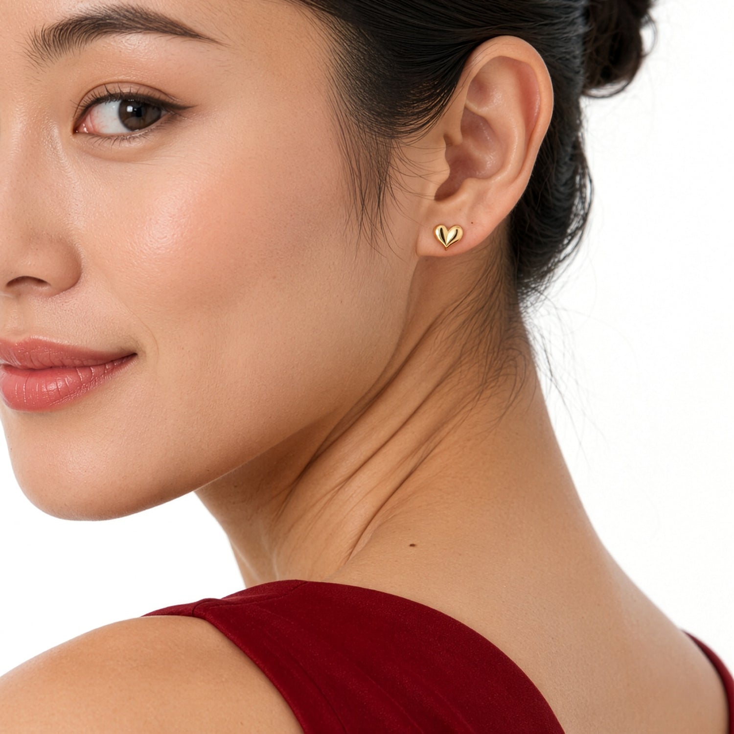 9ct Yellow Gold Curved Heart Stud Earrings