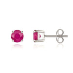 9ct White Gold Round Natural Ruby Claw Set Stud Earrings — 5mm