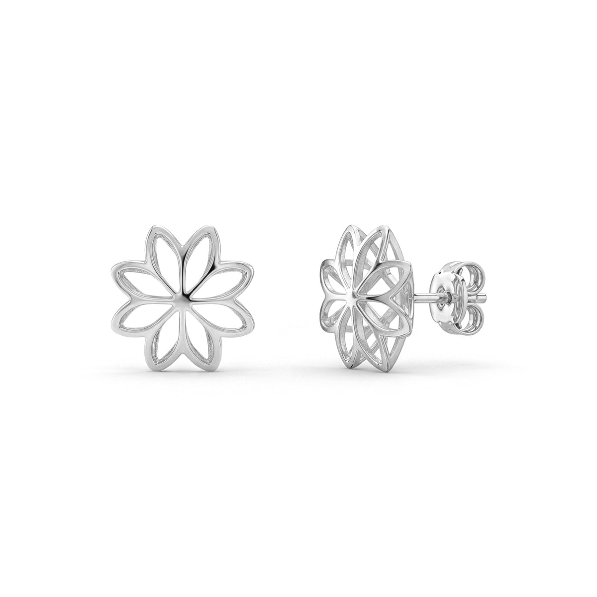 9ct White Gold Polished Openwork Flower Stud Earrings