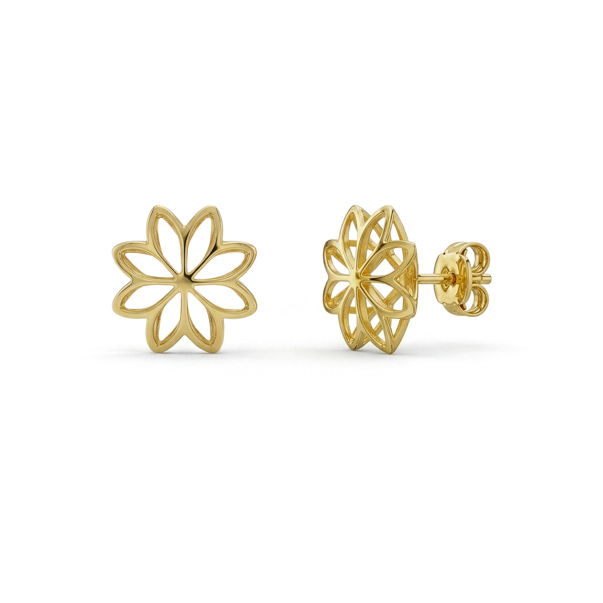 9ct Yellow Gold Polished Openwork Flower Stud Earrings