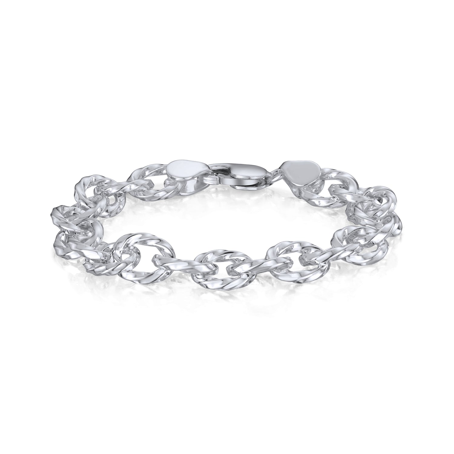 Sterling Silver Handmade Solid 11mm Oval Twist Bracelet