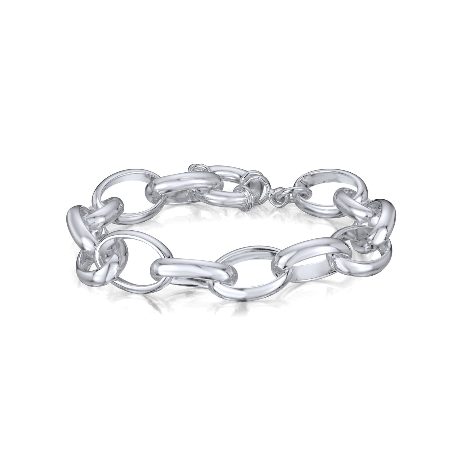 Sterling Silver Handmade Solid 11x18mm Oval Belcher Bracelet with Bolt Ring Clasp